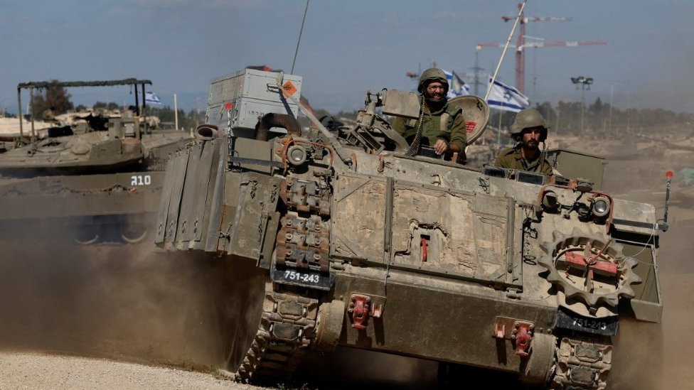 Israeli tank near the Gaza border
