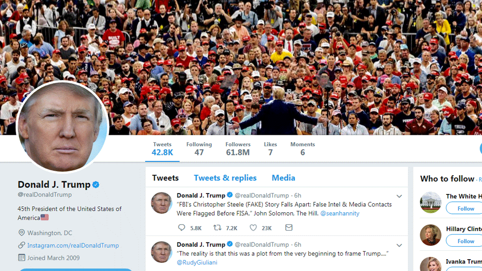 Pantallazo de la cuenta de perfil de Donald Trump en Twitter.