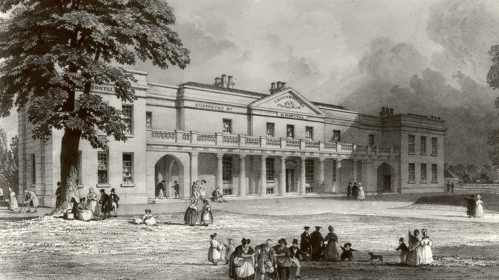 Больница Адденбрука по рисунку Уильяма Флитвуда Варли, 1835 г.