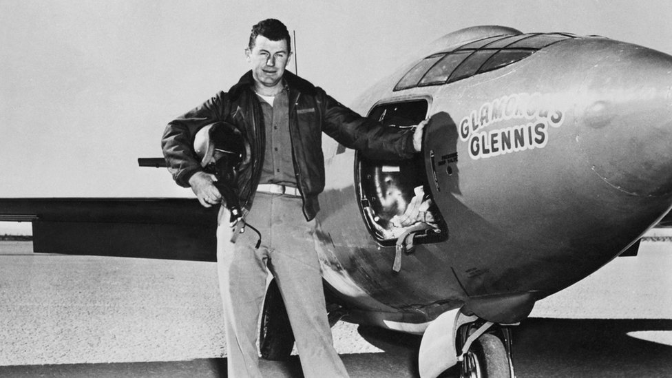 Chuck Yeager besides the Bell X-1 plane