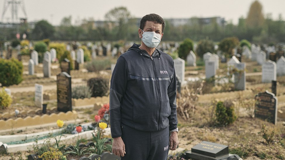 Man in a graveyard