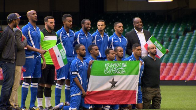 Somaliland XI before their match against the South Wales Police Select XI in the Cardiff Community Cohesion Cup at the Principality Stadium, Cardiff