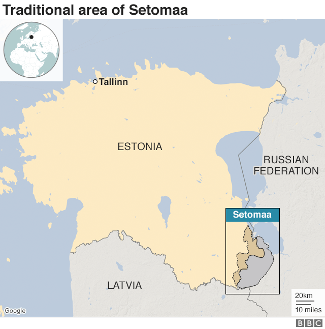 Карта, показывающая границу Эстонии и России