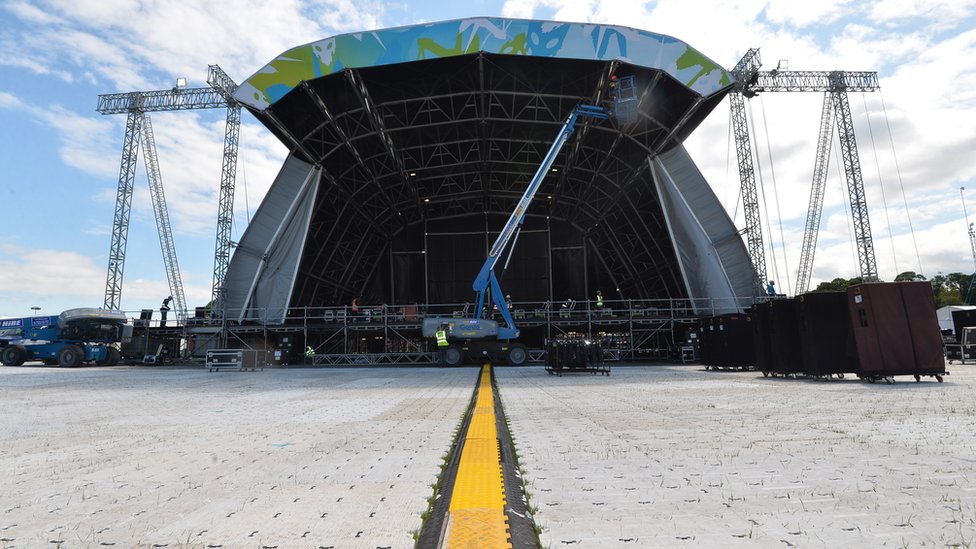 Festival stage being constructed