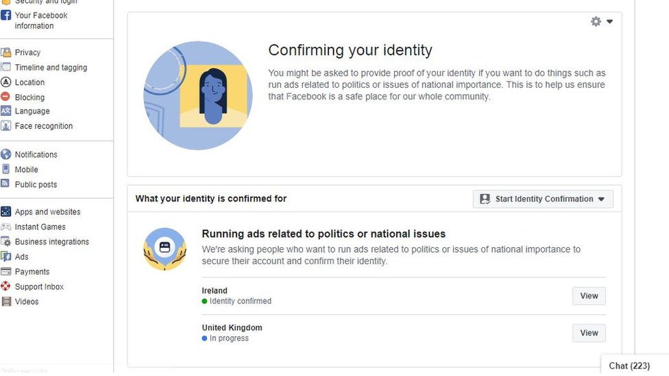 Г-н Энрайт отправил BBC News NI скриншот процесса идентификации Facebook