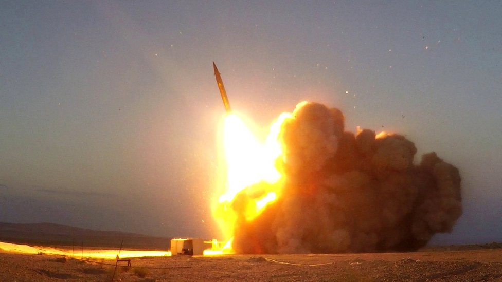 A missile is launched from an unknown location in Iran in this photo by West Asia News Agency (20 August 2020)