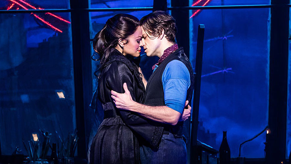 Karen Olivo and Aaron Tveit in Moulin Rouge