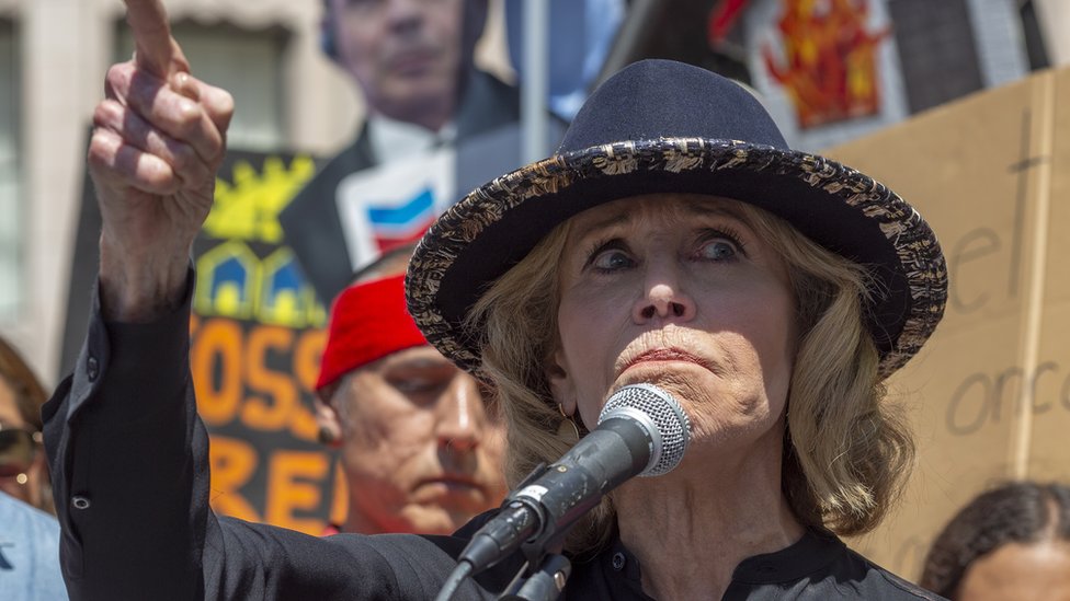 Jane Fonda at a protest in Los Angeles