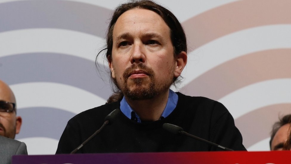 Podemos leader Pablo Iglesias, addresses supporters on the results of the general elections, in Madrid, Spain, 28 April 2019