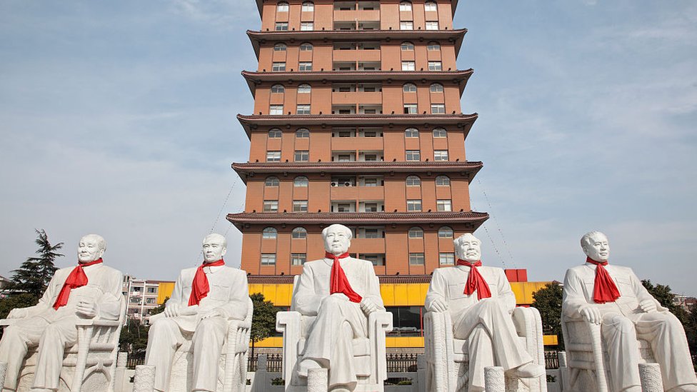 Statues of the founding fathers of communist China sit in a park in Huaxi Village, Jiangsu Province, China on 19 February 2010. Huaxi village is often regarded as the richest village in China
