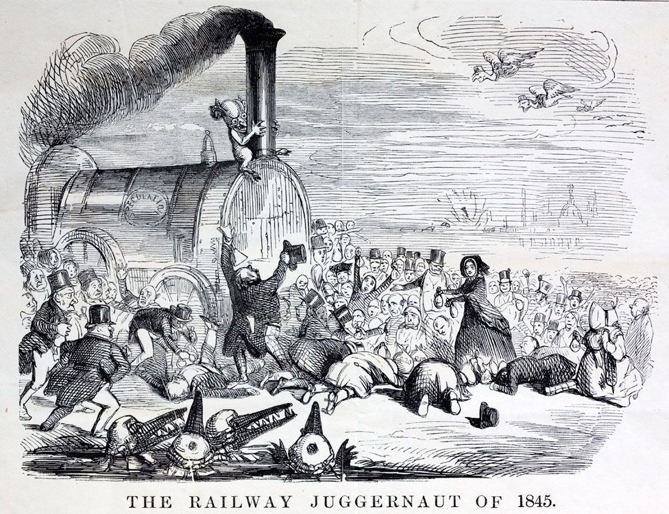 Una caricatura satírica sobre la manía ferroviaria de 1845