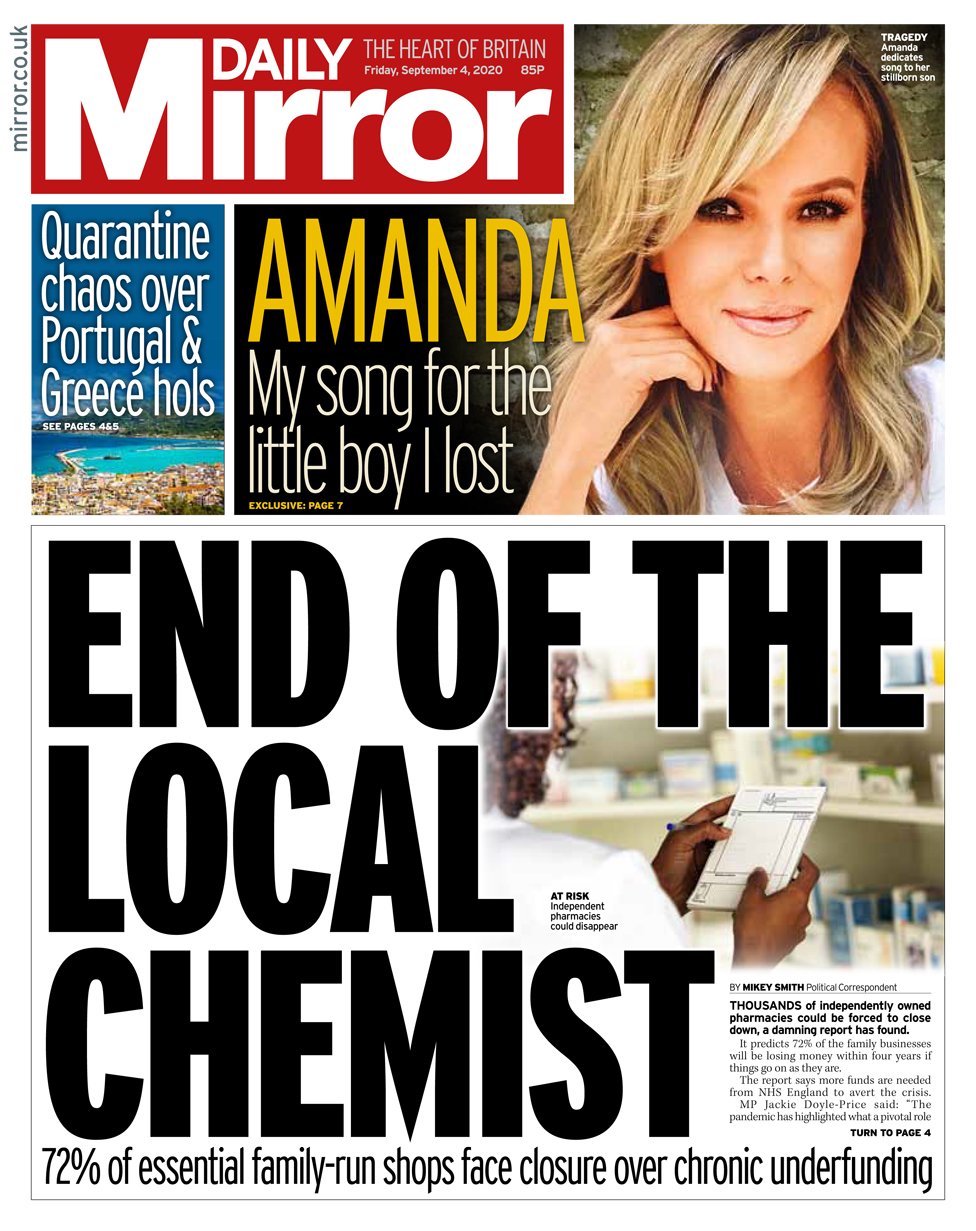 Front page of the Daily Mirror