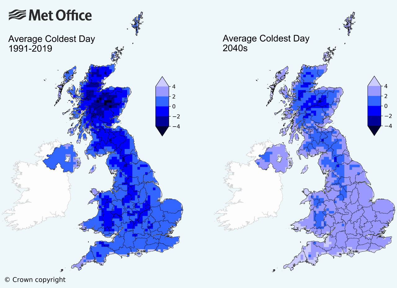 Met Office graphic showing average temperatures 2019 and 2040