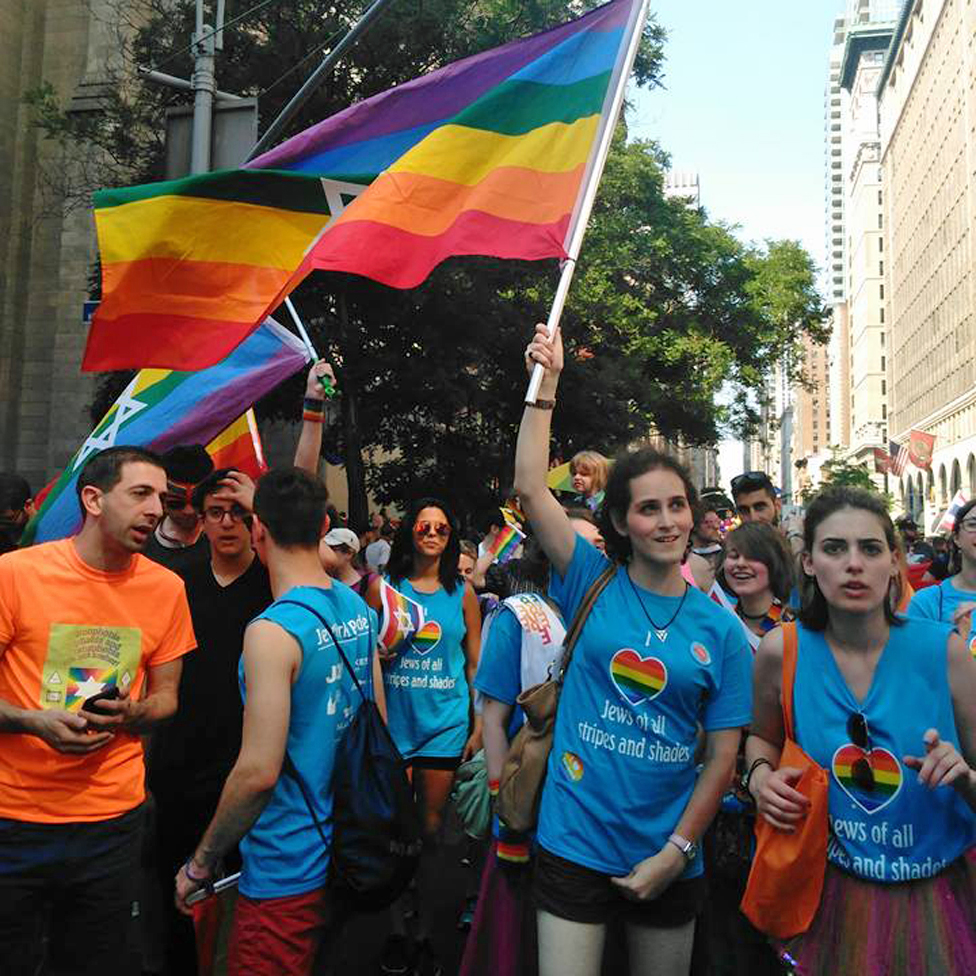 Abby Stein at Pride with other members of a Jewish LGBT group