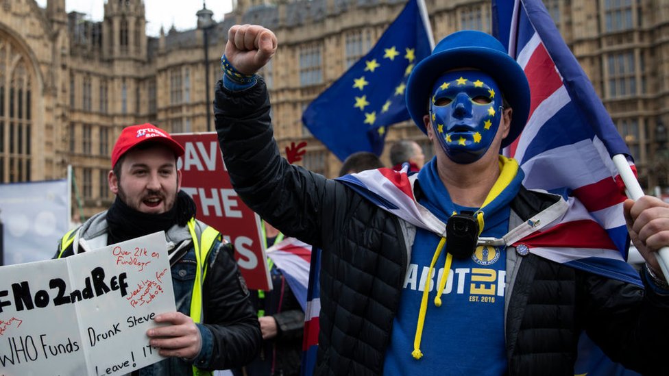 Manifestantes a favor de la permanencia de Reino Unido en la Unión Europea.