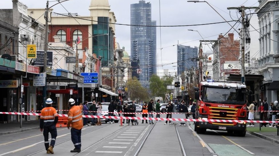 A cordoned-off street in Melbourne after the earthquake
