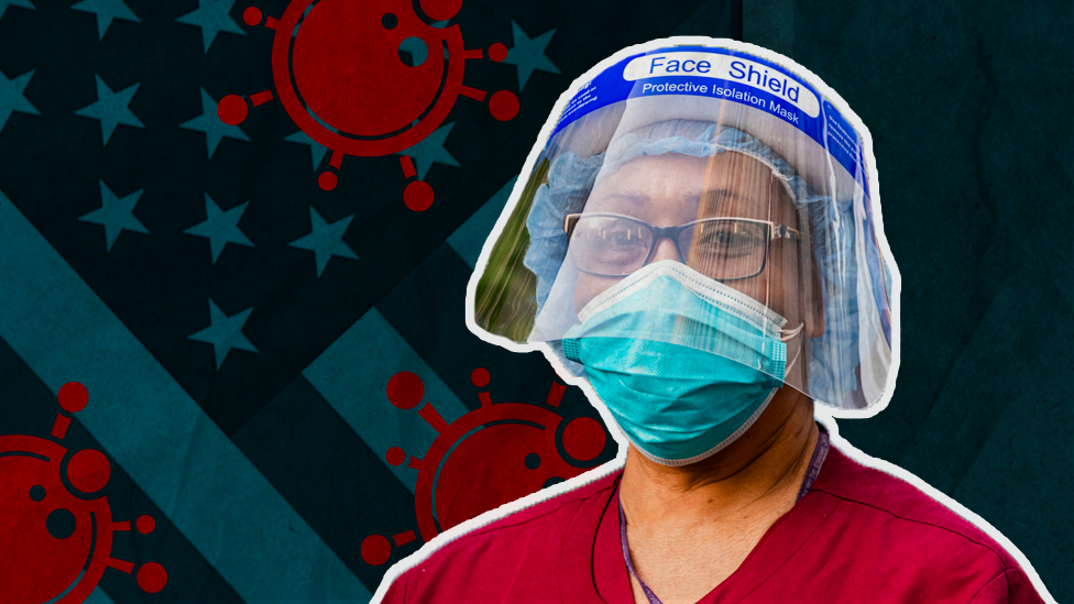 Promo image showing an American doctor wearing protective clothing
