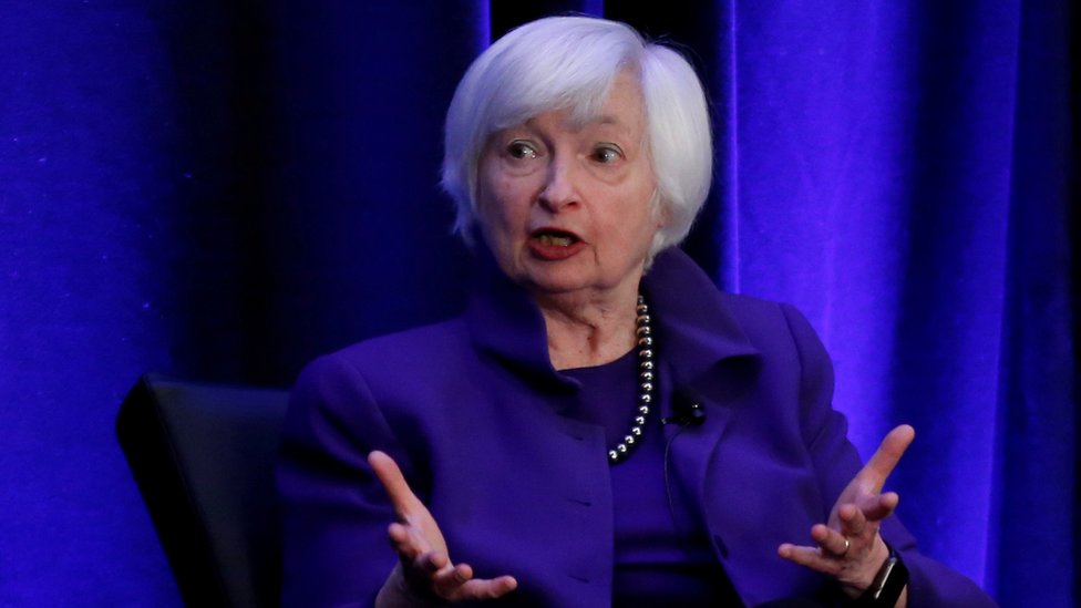 Former Federal Reserve chair Janet Yellen speaks during a panel discussion in Atlanta, Georgia, on 4 January, 2019.