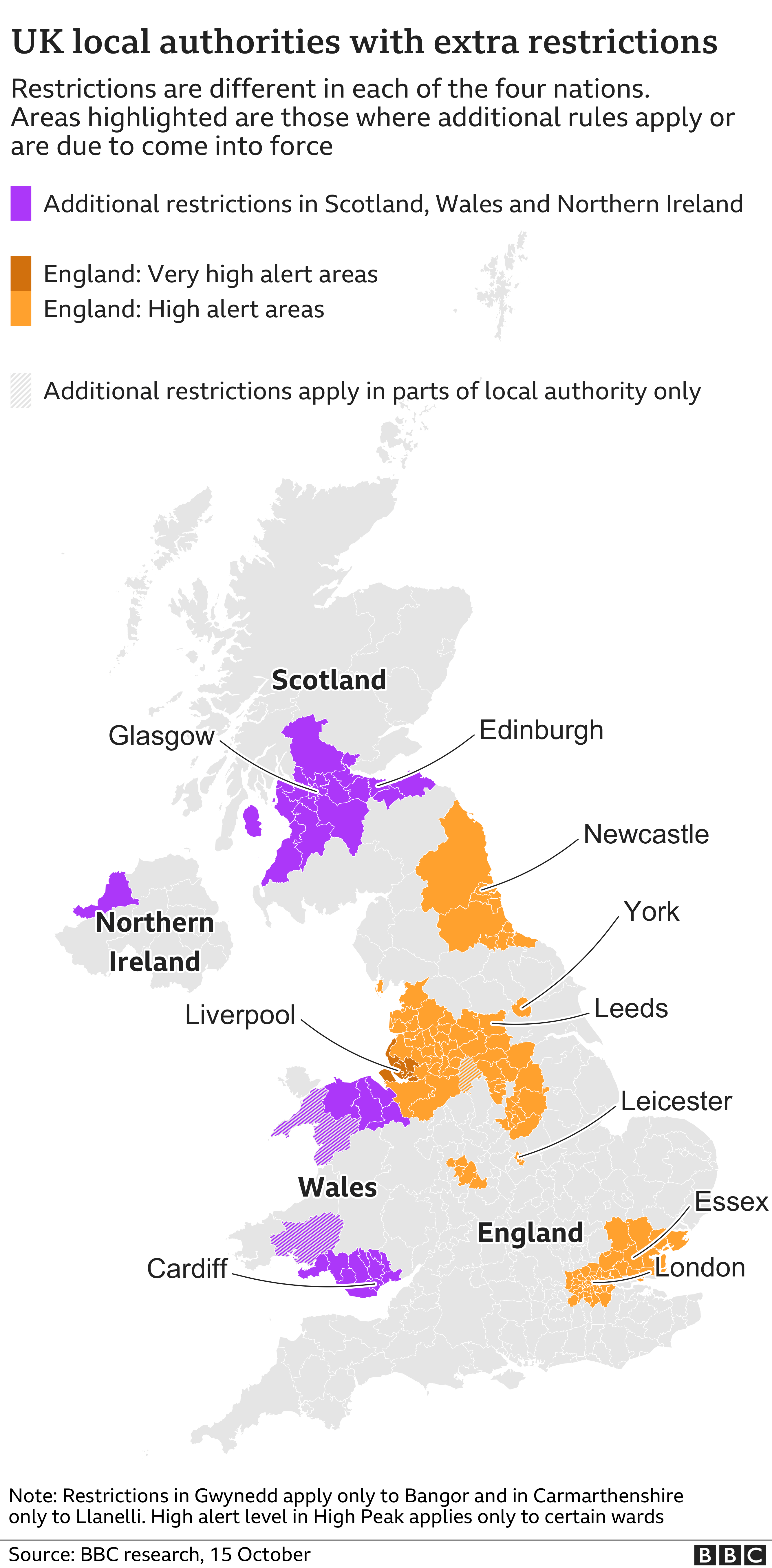 Map of UK shows local authorities with extra restrictions