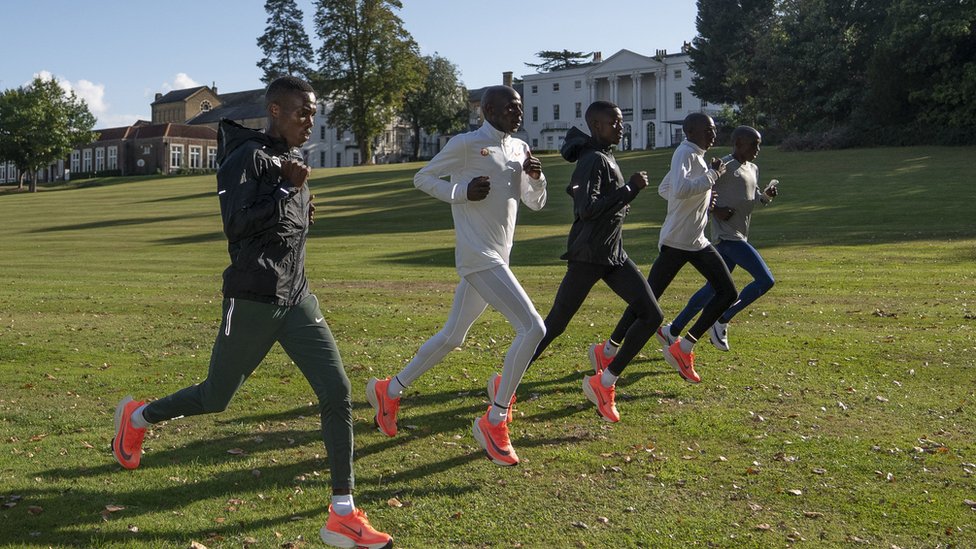 Athletes training together within the grounds of the biosecure bubble where the marathon will take place