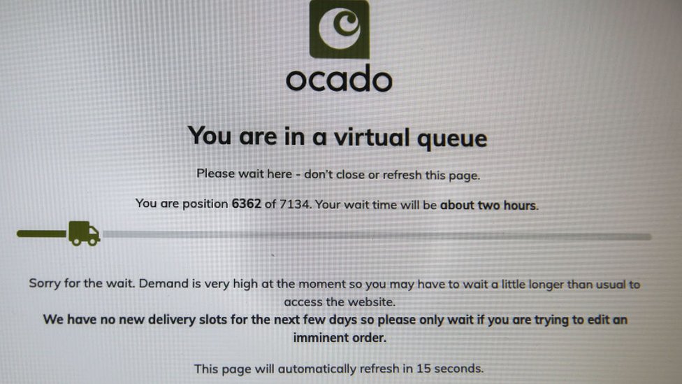 Скриншот виртуальной очереди Ocado