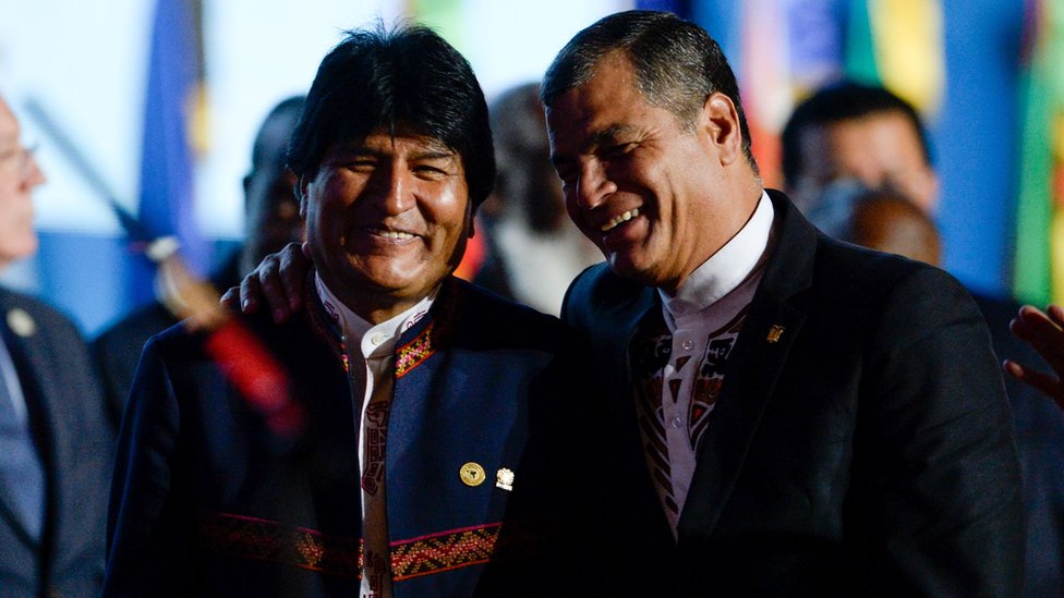 Rafael Correa con el presidente de Bolivia, Evo Morales. Correo y Morales