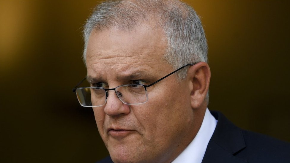 Australian Prime Minister Scott Morrison speaks to the media during a press conference at Parliament House in Canberra, Australia, 16 February 2021.
