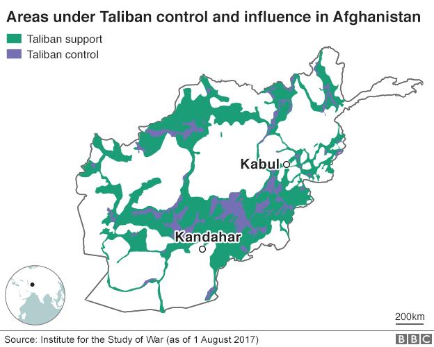 График, показывающий районы, контролируемые талибами в Афганистане.
