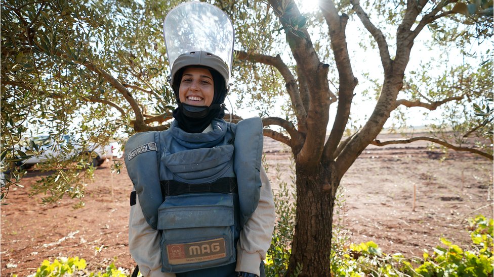 Suaad Hoteit began clearing mines four years ago, and even met her fiancé as they worked together in the minefield