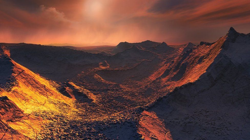 Recreación de una puesta de sol en el exoplaneta estrella de Barnard b.