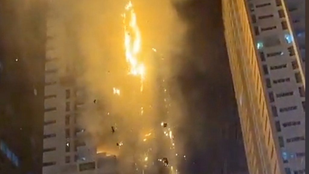 Watch: Fire engulfs high-rise and sprays embers over UAE city