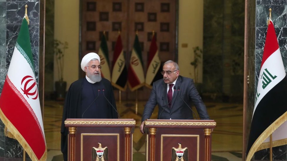 El líder supremo de Irán, Alí Jamenei, junto al primer ministro de Irak, Adel Abdel Mahdi.