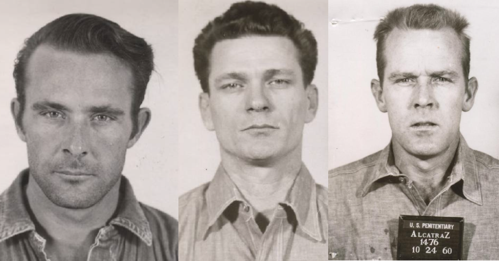 Clarence Anglin, Frank Morris y John Anglin en Alcatraz.