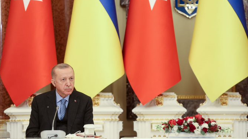 O presidente turco Recep Tayyip Erdogan durante sua visita a Kiev no início de fevereiro