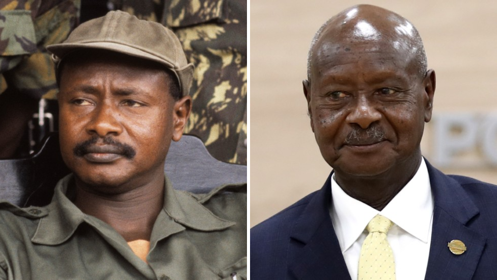 Composite of pictures of Yoweri Museveni