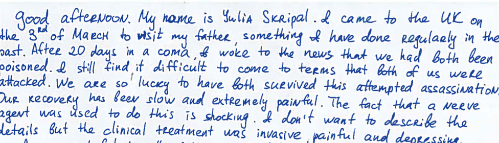 La declaración de Yulia Skripal en inglés.