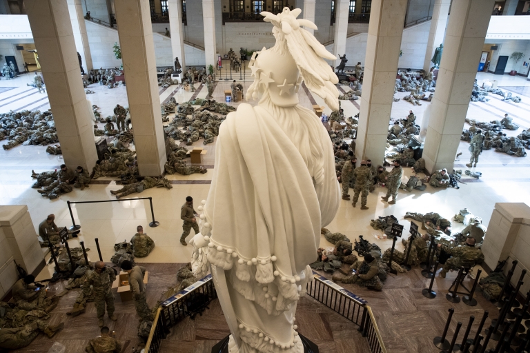 Hundreds sleep in visitors hall of US Capitol ready to serve 