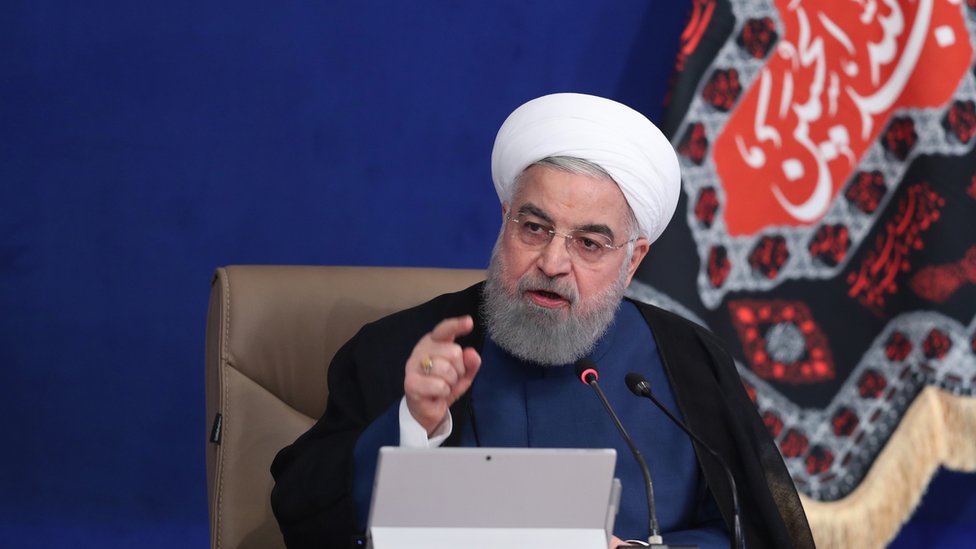 На изображении изображен президент Ирана Хасан Рухани