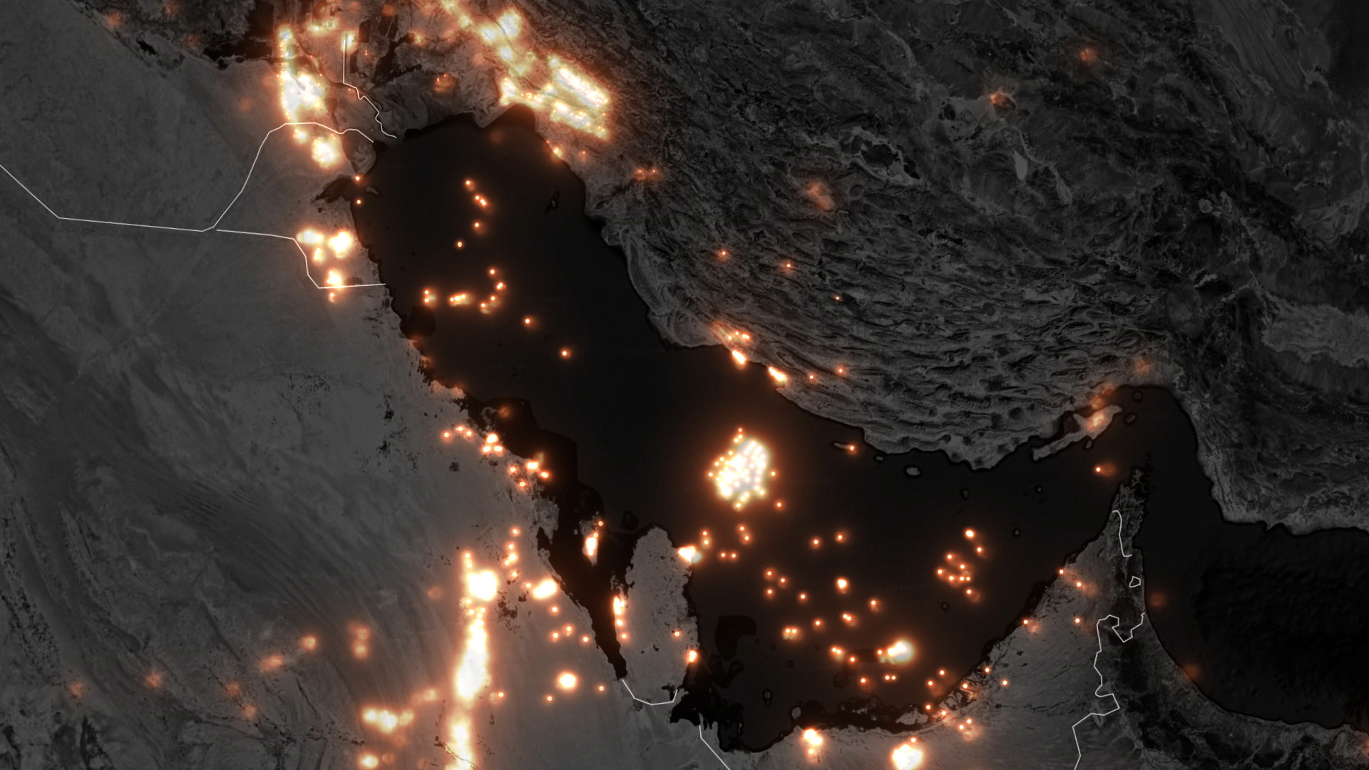 Map showing the lights from gas flares across the Gulf region