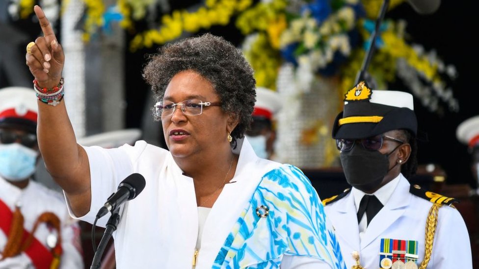 La primera ministra de Barbados, Mia Amor, durante la proclamción de la república el pasado 30 de noviembre de 2021