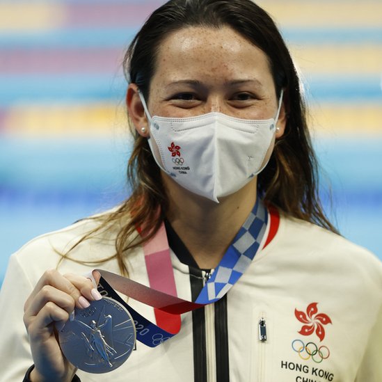 Silver medalist Siobhan Bernadette Haughey of Hong Kong, China who set an Asia record holds her medal at the Women"s 100m Freestyle medal ceremony at the Swimming event of the Tokyo 2020 Olympic Games at the Tokyo Aquatics Centre in Tokyo, Japan, 30 July 2021