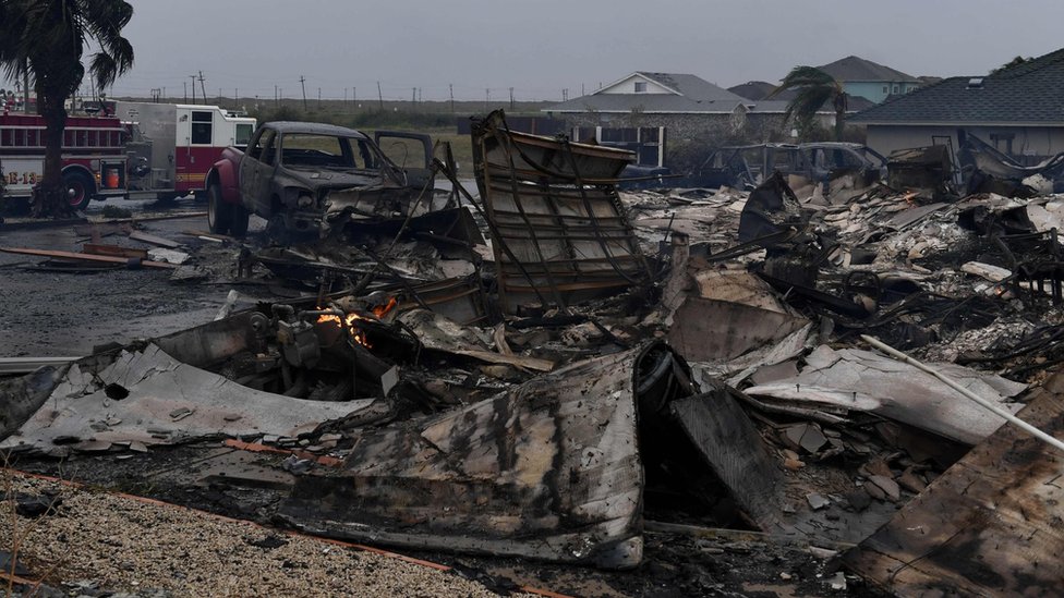 A house that caught fire in Corpus Christi was burnt out by Saturday morning A burnt out house that caught fire after Hurricane Harvey hit Corpus Christi, Texas is seen on August 26, 2017
