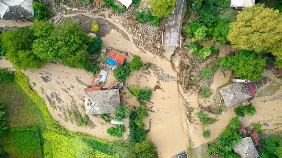 Bartın'da yaşanan sel felaketinin havadan çekilen bir fotoğrafı.