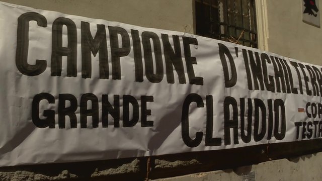 Ranieri banner hung outside a Roma supporter's club