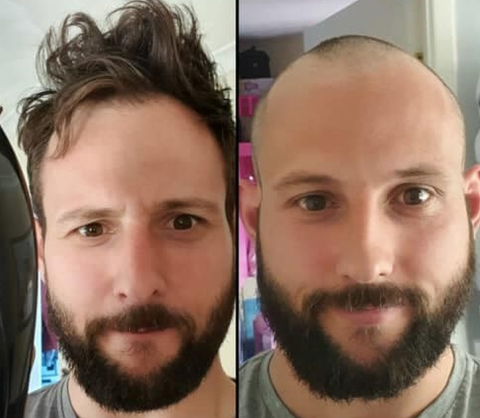 Джей Брум до и после того, как он побрил голову