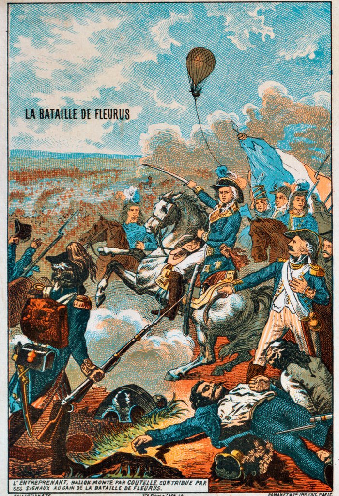 El globo "Entreprenant", pilotado por Coutelle, en la batalla de Fleurus, 1794. (Imagen de los1890s).