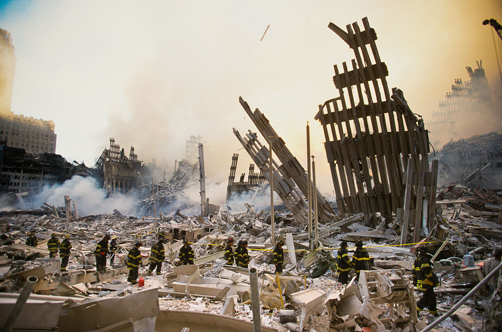 The World Trade Centre is reduced to rubble