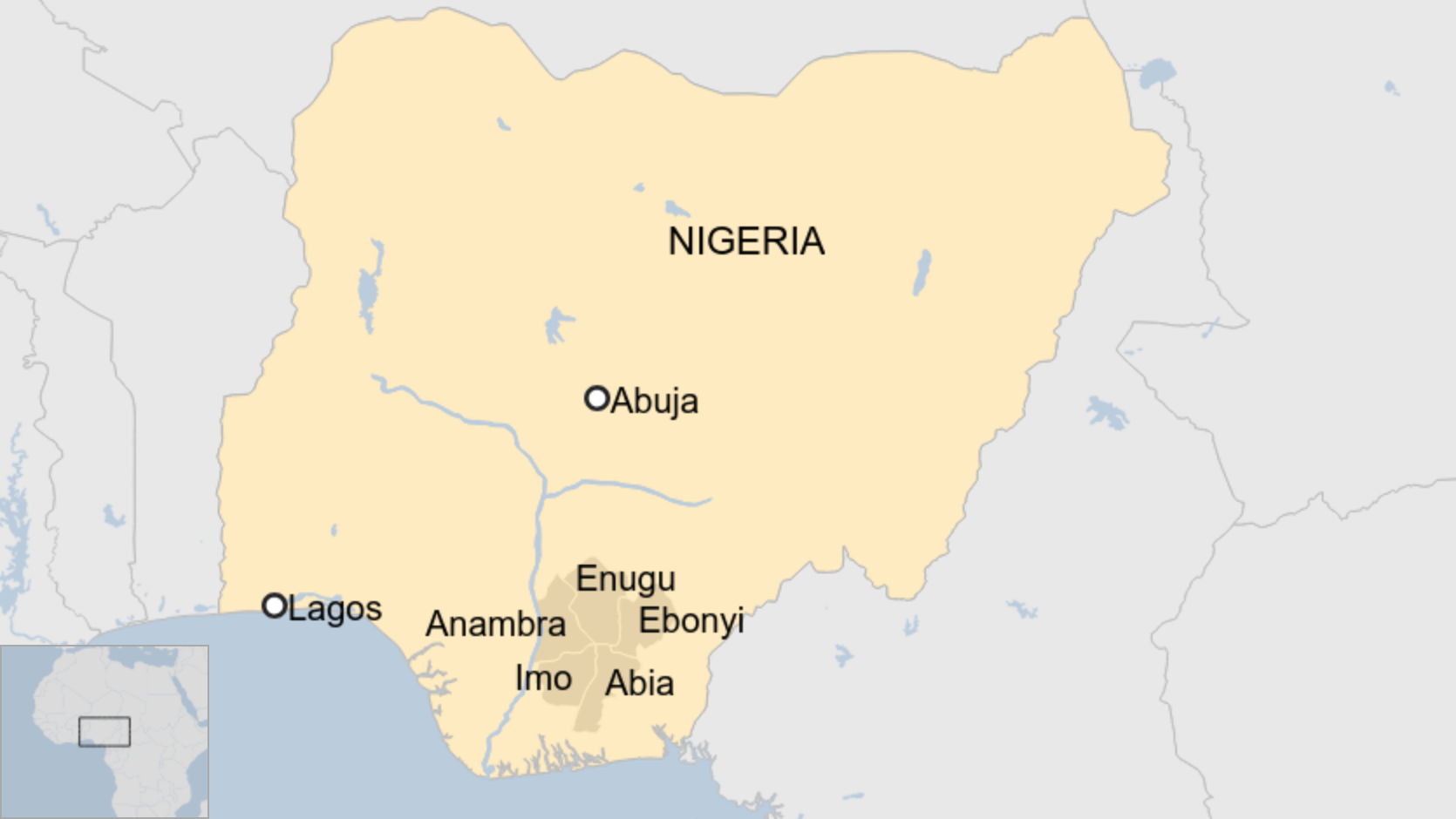 Карта, показывающая штаты игбо в Нигерии
