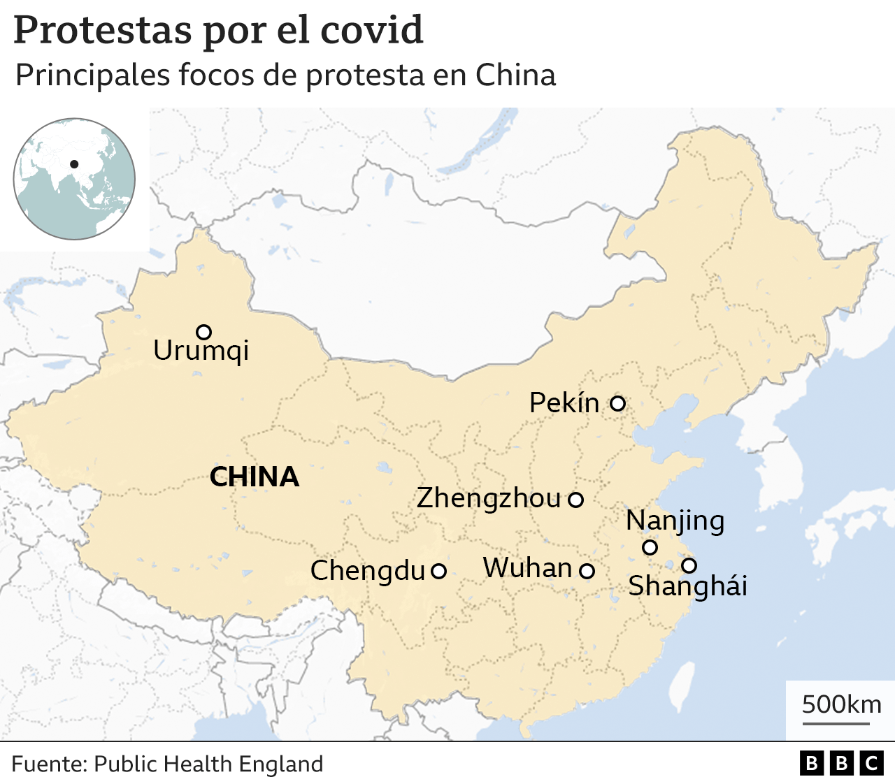 Mapa de las protestas en China