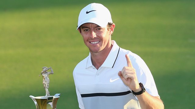 Rory McIlroy edged out England's Andy Sullivan to win the World Tour Championship by one stroke